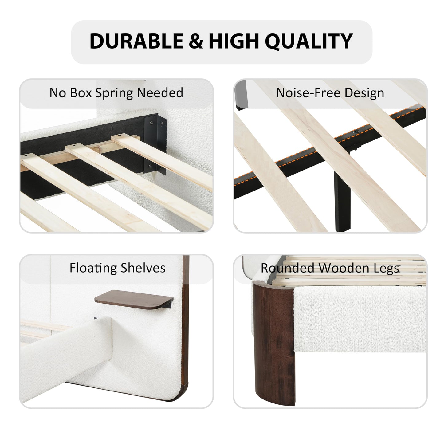 Merax King Size Upholstered Platform Bed Frame with Large Curved Headboard,Built-in Floating Shelves,Wood Slats and Metal Support for Bedroom,Noise-Free