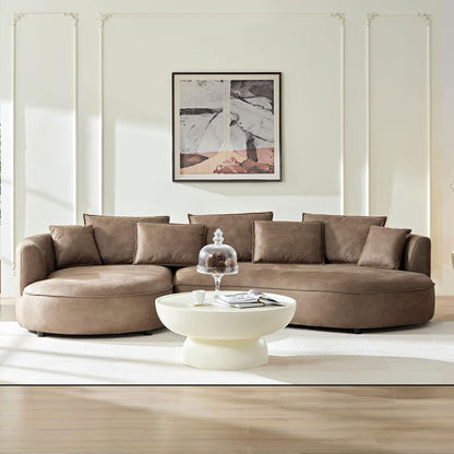 Luxury Left Facing Cloud Couch Oversized 6 Seats Curved Sectional Sofa, Modern Suede Upholstered Sofa Couch with Wide Lounge Chaise and 7 Pillows, Gorgeous Curved Sofa&Couch for Living Room