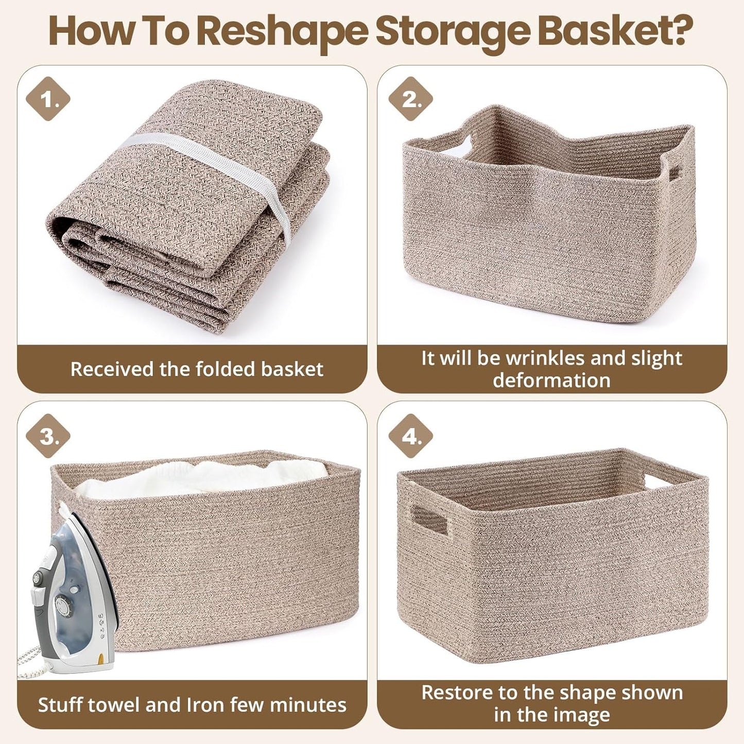 Optish Large Woven Blanket Basket - 75L Storage Solution with Reinforced Handles | Brown, 22” x 17” x 11.5”