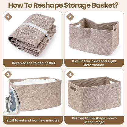 Optish Large Woven Blanket Basket - 75L Storage Solution with Reinforced Handles | Brown, 22” x 17” x 11.5”