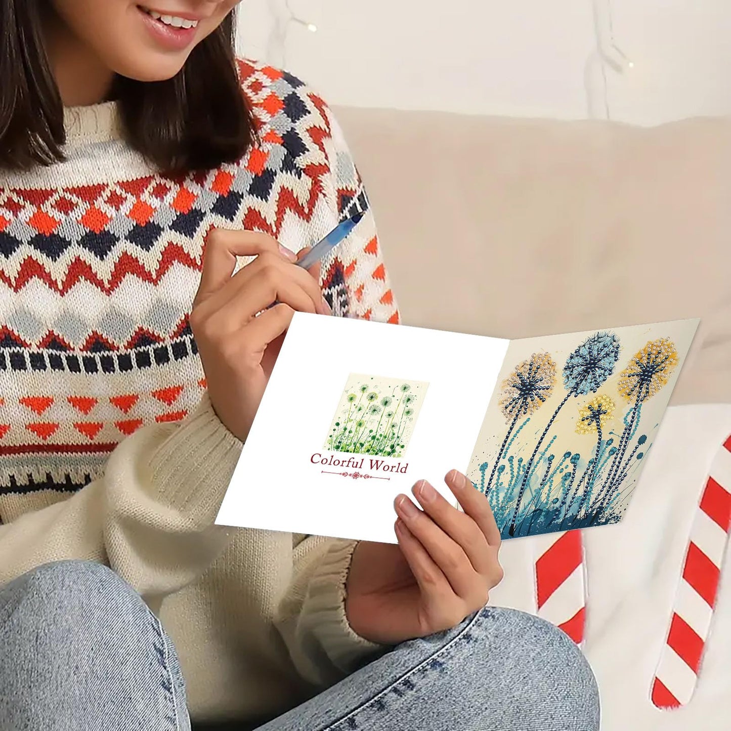 DDGYP 6pcs Diamond Art Cards - 5.9x11.81in Diamond Art Painting Greeting Card Kits, DIY Diamond Art Greeting Cards with Envelopes for Birthday & Daily Greetings
