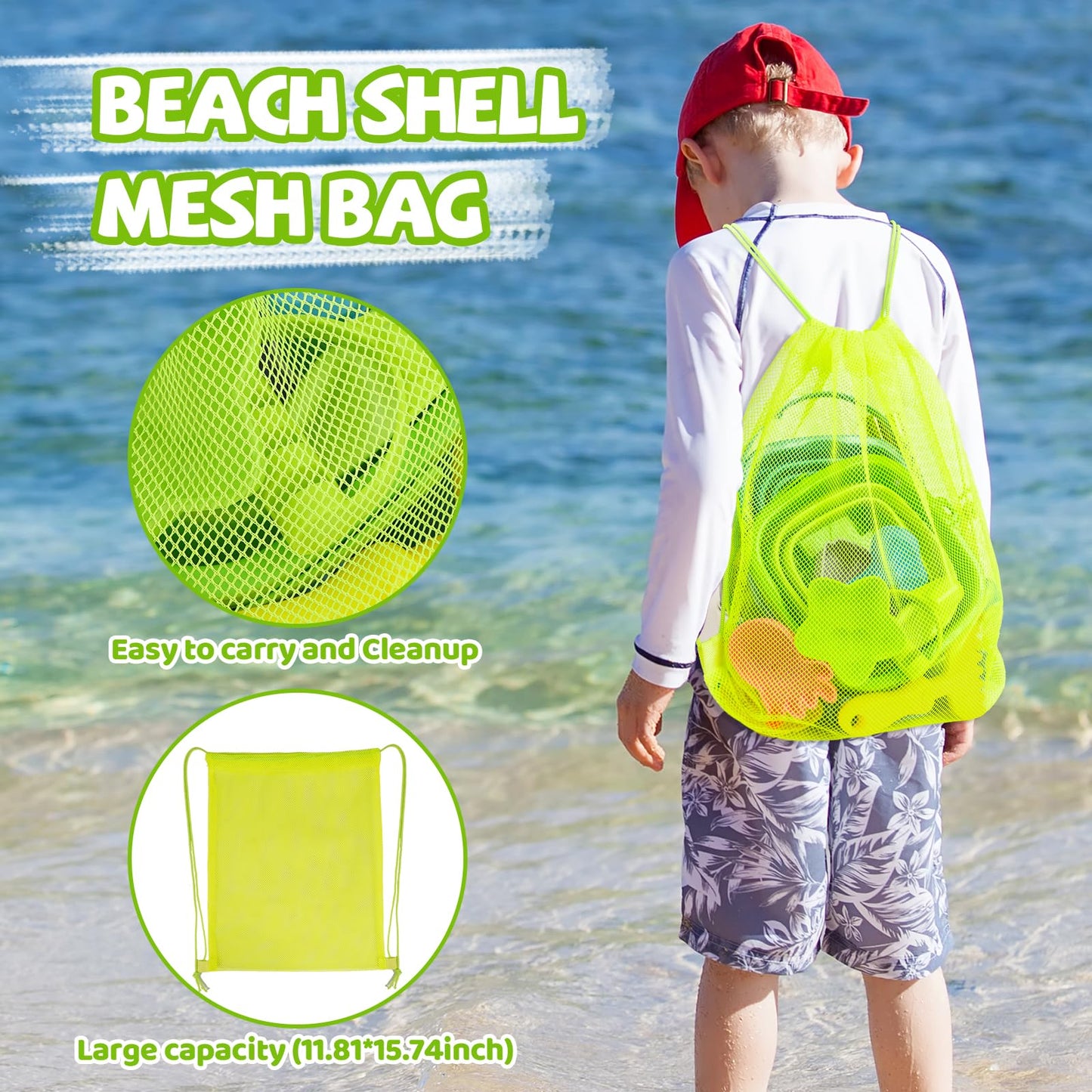 FUNWEGOT Beach Sand Toys Set Includes Collapsible Buckets 2 Big Size Sand Shovels, Rake, Animal Sand Molds Toys with Mesh Bag, Sandbox Kit for Kids Age 3+(22 PCS)