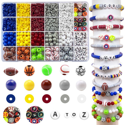 1888PCS Sports Ball Beads for Jewelry Making, Acrylic Clay Beads for Bracelets Volleyball Softball Football Baseball Basketball Soccer Bead with Letter Bead for DIY Crafts