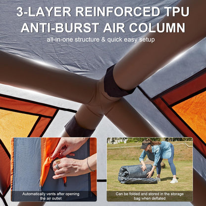 2-3 Person Inflatable Glamping Tent,Easy Set up with Hand Air Pump, Waterproof Blow Up Tent for Adults, Portable Outdoor for Hiking/Backpacking/Fishing，Grey