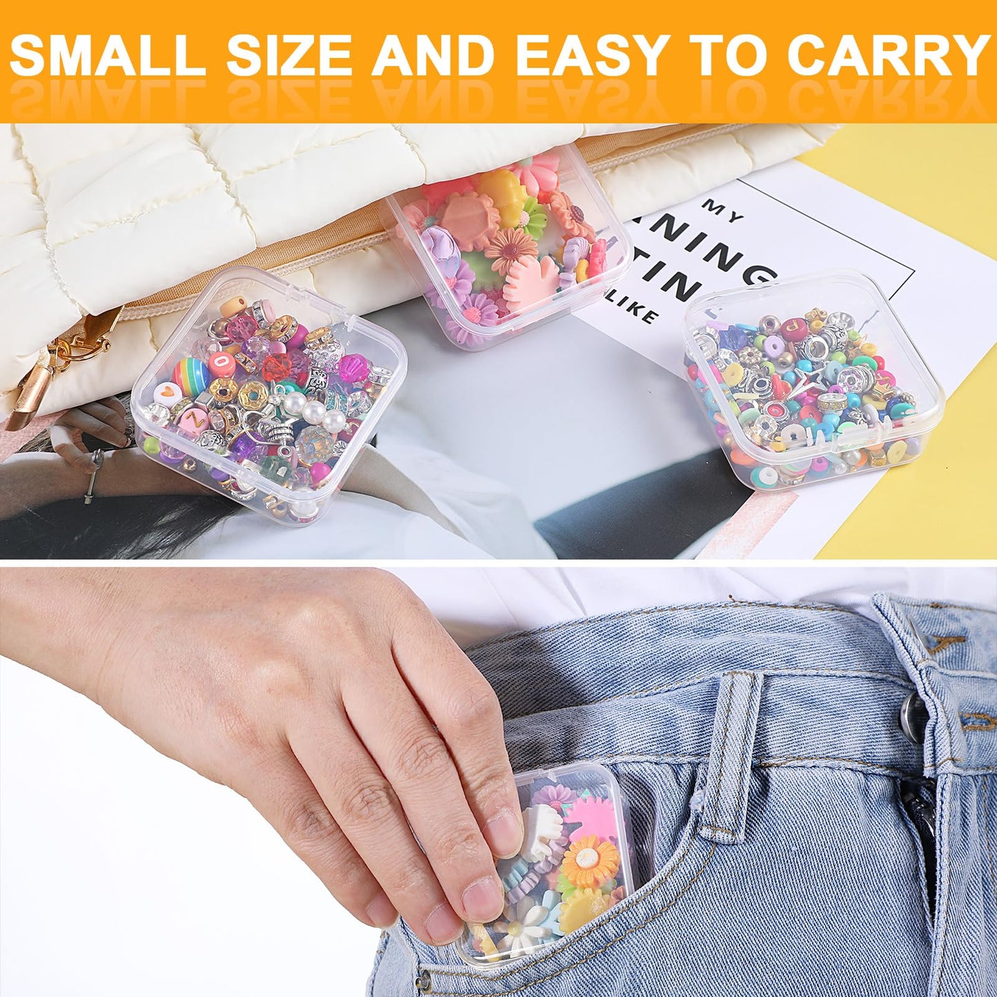 Bead Organizers with 30 Pcs Small Plastic Storage Cases Mini Clear Bead Storage Containers Transparent Boxes with Hinged Lid and Rectangle Clear Craft Supply Case