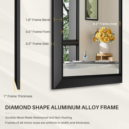 Briivue 60x40 Inch Black Bathroom Mirror for Wall, Thick Metal Framed Rectangle Mirrors for Over Sink, Bedroom, Living Room, Entryway, Anti-Rust, HD Tempered Glass