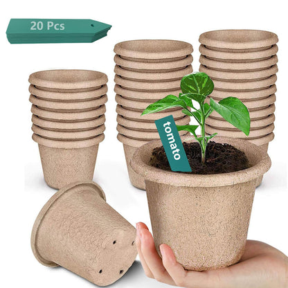 ANGTUO 30 Pcs Peat Pots for Seedlings, 4.33 inch Biodegradable Seed Nursery Pot with Drainage Holes, Seedling Pots Include 20 Labels