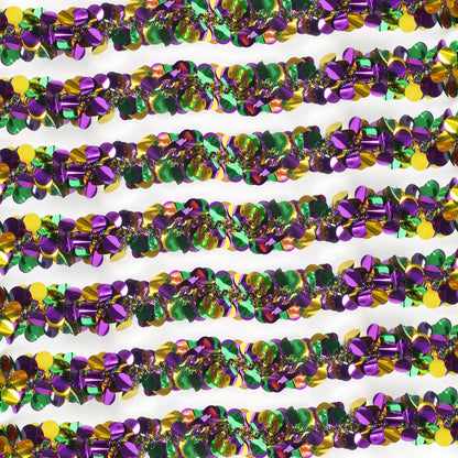 Ohiyoo 100 Feet Mardi Gras Tinsel Garland Gold Green Purple Garland Mardi Gras Christmas Tree Tinsel Metallic Twisted Hanging Streamer for Oktoberfest Birthday Party Decoration