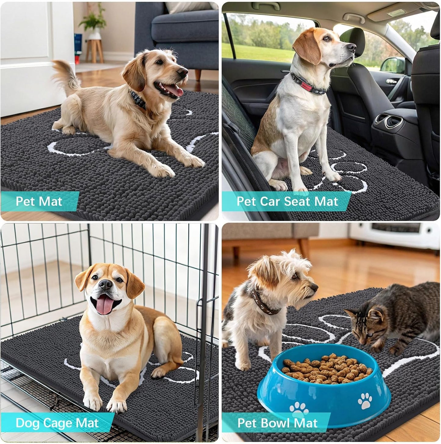OLANLY Dog Door Mat - Absorbent Non-Slip Mud Mat for Paws | 70x32 Dark Grey Chenille Design