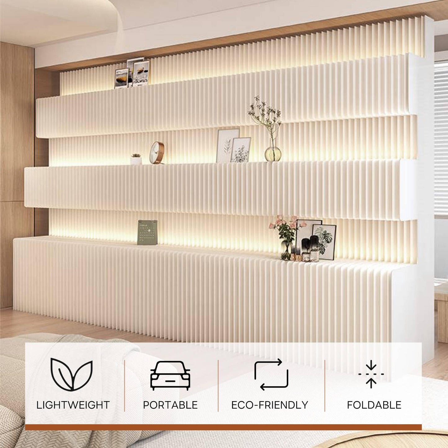 Kraft Paper Room Divider Screen 7.87ft * 16.41ft Foldable Privacy Partition for Home Office,Portable Folding Divider Wall for Dorm Studio Exhibition Store,Eco-Friendly Adjustable Room Separator Panel