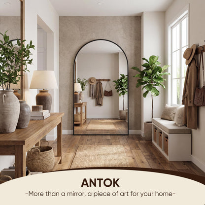 Antok 81" x41” Arched Full Length Floor Mirror, Black Aluminum Frame, Free Standing/Wall Mount/Leaning for Bedroom, Living Room, Dressing Room