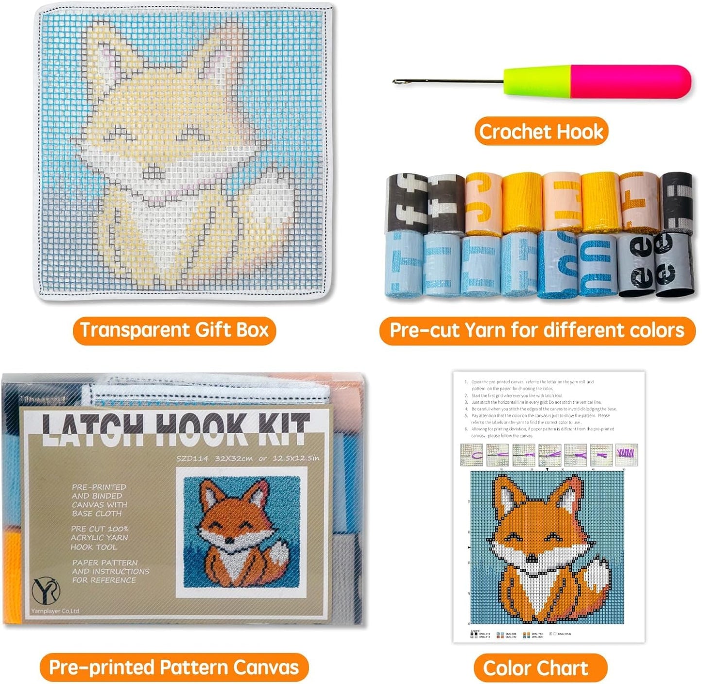 Latch Hook Kits for Kids Adults DIY Rug Tapestry Kits with Printed Canvas Embroidery Kits Festival Christmas Gifts Home Decoration (Cat)