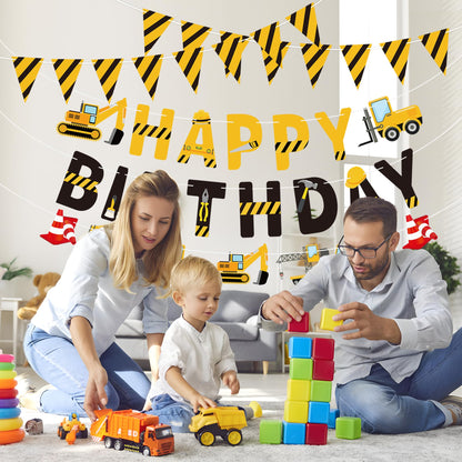 Construction Birthday Banners Vehicle Truck Paper Garlands Construction Pennant Flags Bunting Banners Happy Birthday Party Decor for Boys Construction Theme Birthday Party Decorations, Set of 5