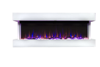 Touchstone Chesmont Smart Electric Fireplace- Wall Hanging Fireplace with 50" Wide White Floating Mantle- Alexa/WiFi Enabled-10 Color-1,500W Heater- Crystals & Driftwood-Model 80033