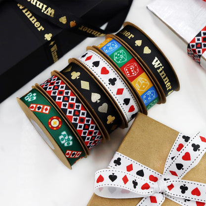YERELO 10Yardx6 Rolls Grosgrain Ribbons Mixed Style 5/8" X 60 Yards Poker Ribbon for Crafts,Wreath,Gift Wrapping,Birthday Shower Party Decoration and DIY Handmade Hair Bows
