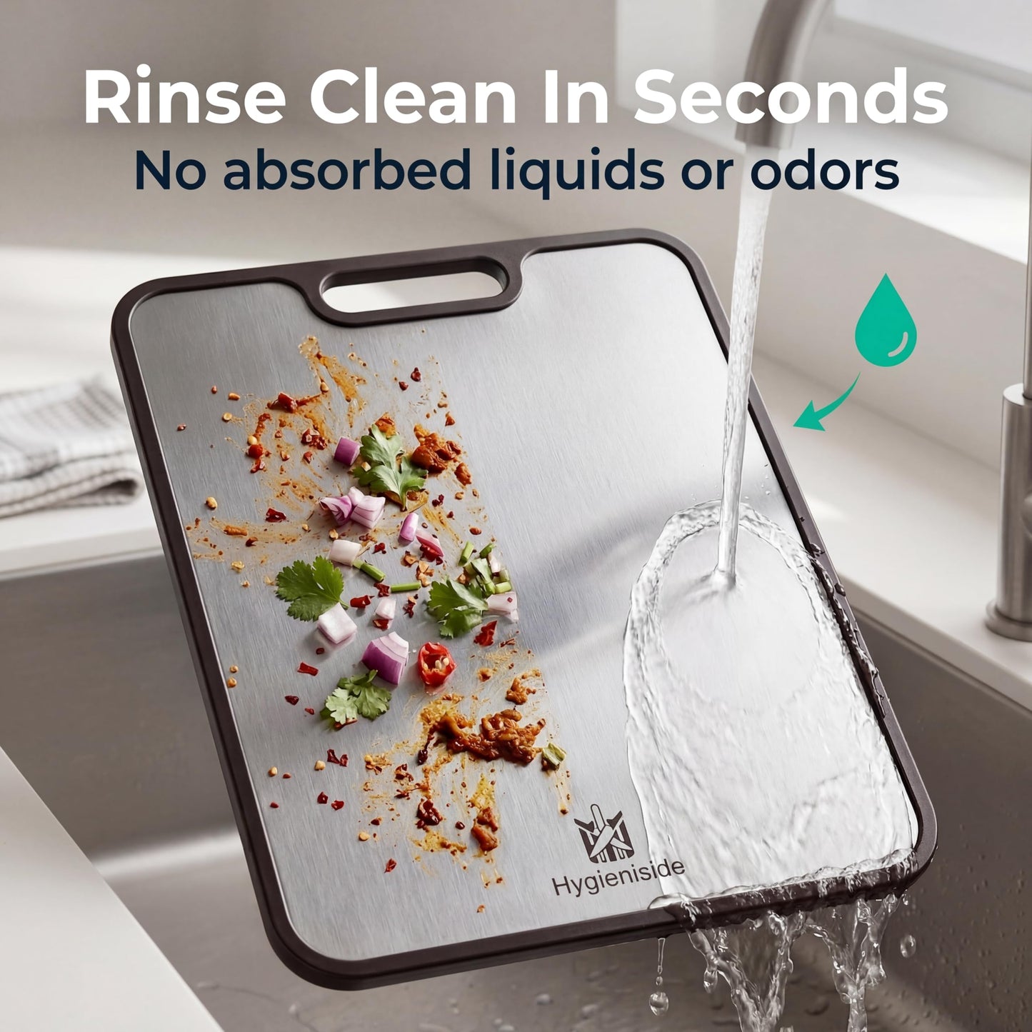 Titanium Cutting Board for Kitchen – Non Toxic & Hygienic, Reversible 2-in-1, Durable Metal Surface, Easy to Clean, Dual Surface with PP Wheat Fiber Side, Juice Groove, 16"x11"