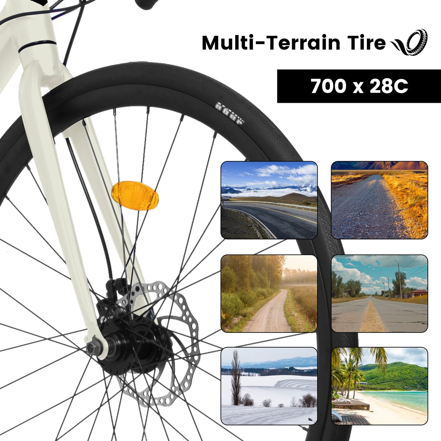 ItWorths 700c x 28c Road Bike with Drop Bar, 16 Speed Road Bicycle, Lightweight Aluminum Frame, Racing Bike with Dual Disc Brake for Men Women, Ideal for High-Intensity Riding, Cream