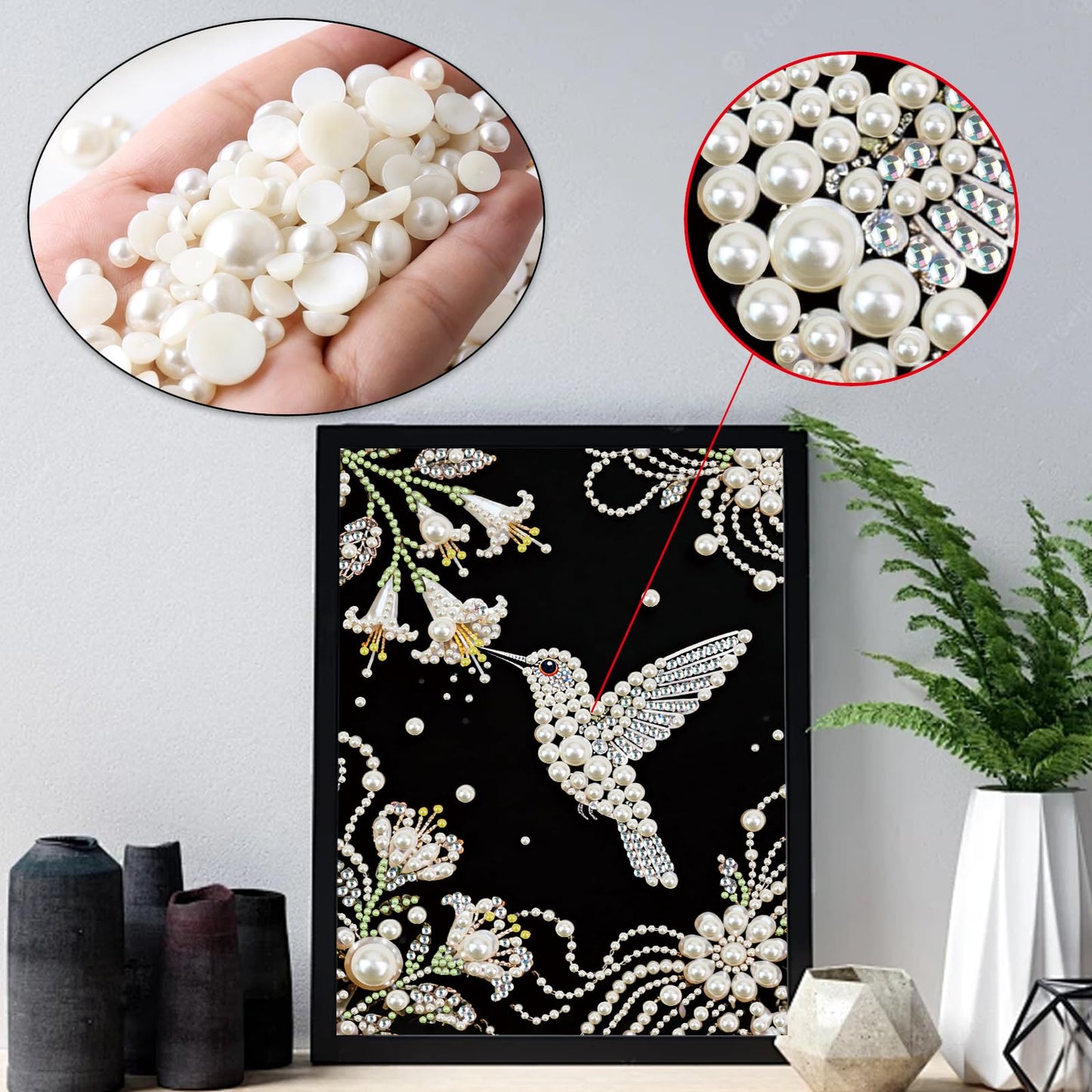 WSLWXSHM Pearl Diamond Painting Kits for Adults Hummingbird, 5D Special Shape Diamond Art Kits for Beginners, Crystal Rhinestones Diamond Painting for Home Wall Decoration Gift 12×16inch, Bird