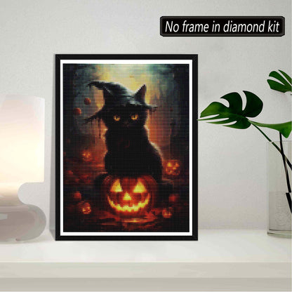SKRYUIE 5D 16x20 inch Diamond Art Kits for Adults Halloween Full Round Drill, Diamond Painting Kits for Adults Cat Crystal Cross Craft Stitch Art Wall Office Decoration 40x50 cm