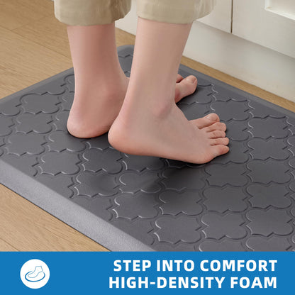 StepAura Kitchen Mats for Floor 2 Piece - Anti Fatigue Mats for Kitchen Floor - Non Slip Cushioned Rugs for Standing, Office, Sink, Laundry, Grey