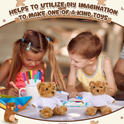 Blueweenly 20 Pcs 5 Set Graduation Make Your Own Stuffed Animal Teddy Bear Kit Including 5 9.84 Inches Velvet Animal with T Shirts and Markers for Graduates DIY Craft Gift(Brown,Bear)