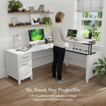 Bush Furniture Somerset 72W 3 Position Sit to Stand Adjustable Standing L Shaped Desk in White, Ergonomic Corner Computer Office Table
