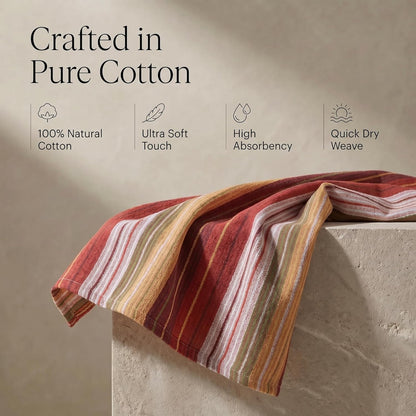 Set 6 20" X30 100% Urban Villa Kitchen Towels Harvest Stripes Towels of Cotton Highly Absorbent Quick Drying Dish