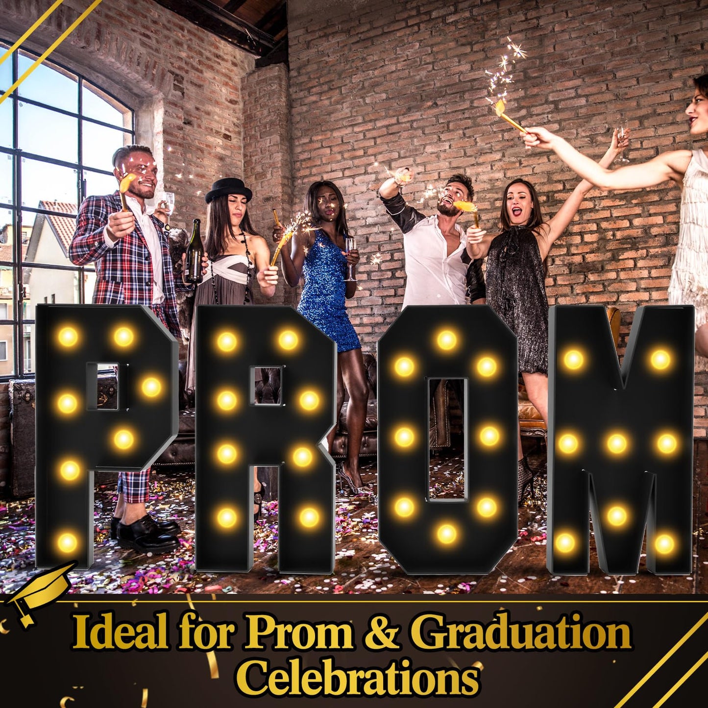 Colingmill 2.4 FT PROM Marquee Letters with 2 Lighting Modes for Class of 2026, PROM Light Up Letters Sign Graduation Decorations for High School College Grad Party Decor LED Backdrop(Black)