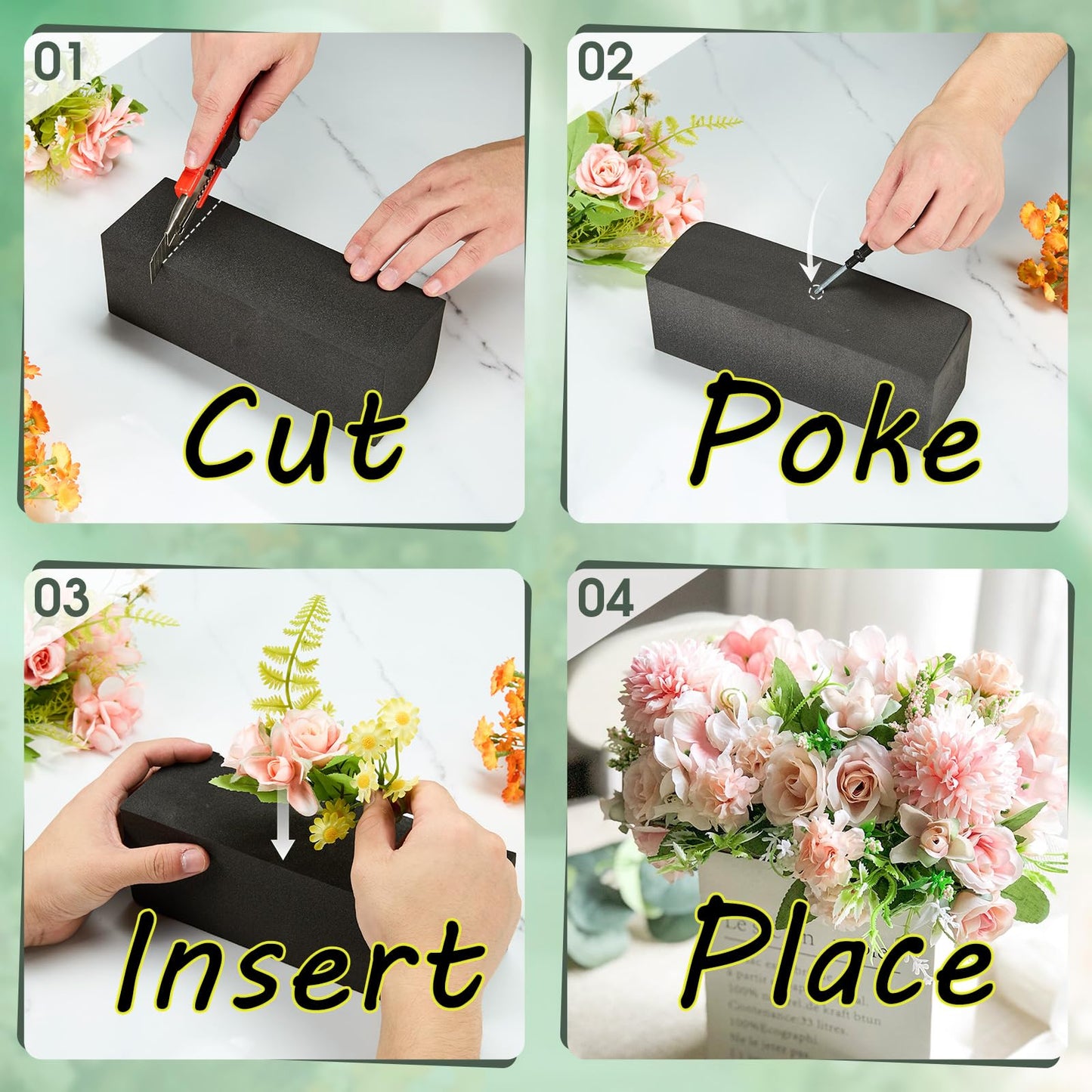GNRZZT 8 Pcs Reusable Floral Foam Blocks, 9" L x 3" W x 3" H Black Dry Flower Foam for Artificial Flowers, Foam for Wedding, Birthdays, Pary, Home Decorations