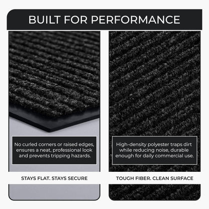 Commercial Door Mat 3'x16' Black, Heavy Duty Industrial Floor Mat for High Traffic Areas, Nonslip Rubber Backing, Large Door Mat for Indoor Entrance or Business Entryway.