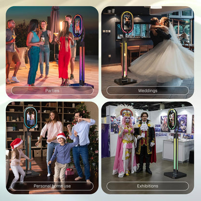 MWE Magic Mirror Photo Booth Touch Screen with Printer and 1200W Pixel 4K HD Camera,RGB Surround Light Music Sync,Mirror Video Booth with Software APP Remote Control (16in+Printer) (Black, 16in)