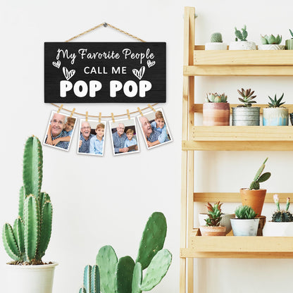 Hiuwevt Pop Pop Picture Frame Photo Hanging Display, Grandpa Gifts for Christmas, Grandfather Gifts from Grandaughters Grandsons, Father Dad Picture Board Photo Holder for Wall Decor