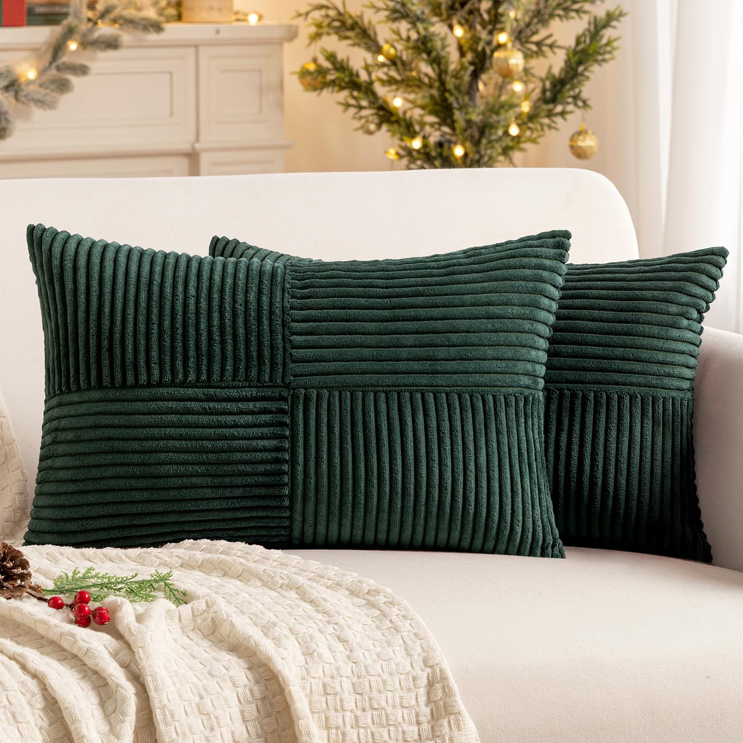 MIULEE Black Corduroy Pillow Covers Pack of 2 Boho Decorative Spliced Throw Pillow Covers Soft Couch Pillowcases Cross Patchwork Textured Cushion Covers for Living Room Bed Sofa 18x18 inch