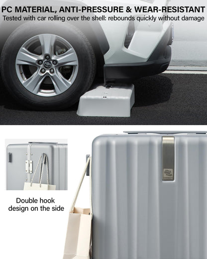 Hanke Premium 24 Inch Zipperless Medium Checked Luggage, Aluminum Frame Hard Shell PC Suitcase with TSA Lock and Multi-Handle Design, 8 Quiet Spinner Wheels for 1-2 Week Trip（Grey）