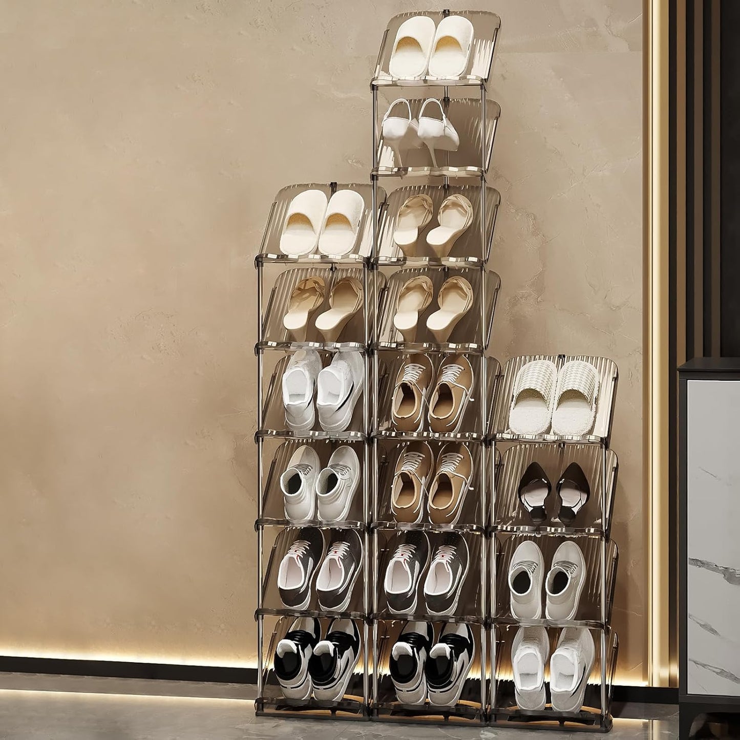 2 YYW Narrow Shoe Rack Vertical Shoes Rack for Entryway Corner Shoe Storage Organizer for Small Spaces Transparently