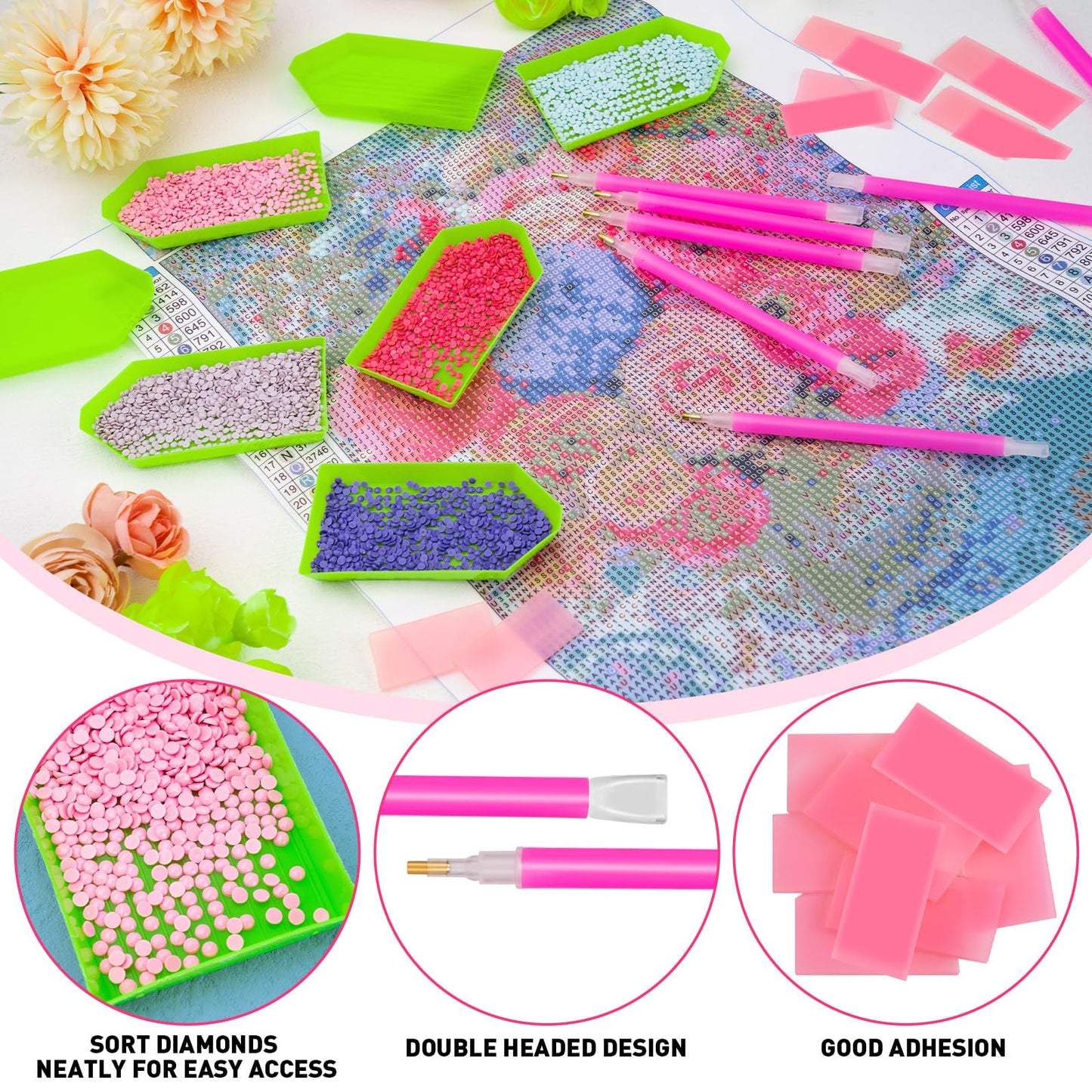 60PCS Diamond Art Painting Tools 5D Diamond Art Wax Accessories with 20 Drill Pen Grip Tray, Diamond Painting Kits for Kids Adults DIY Diamond Painting Crafts