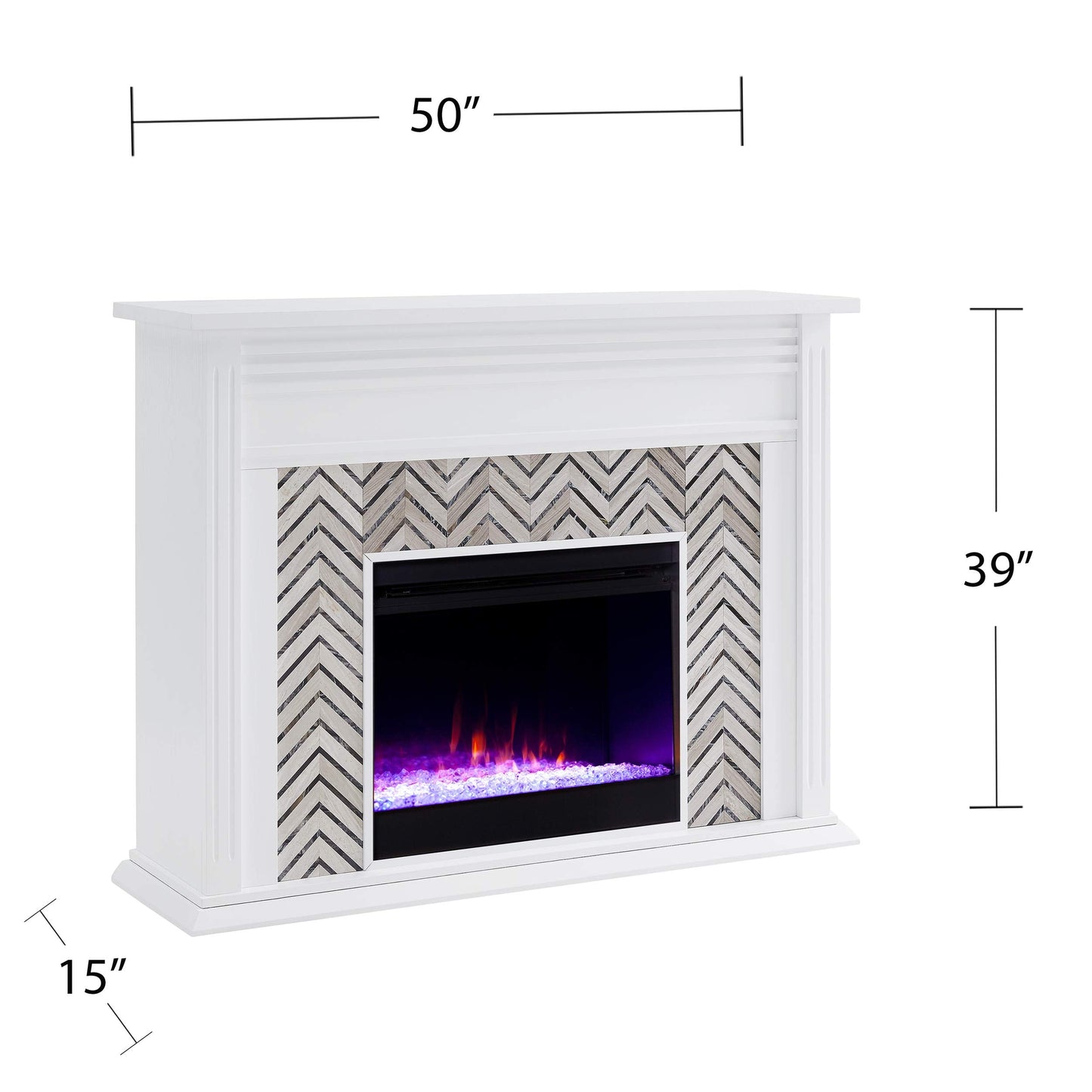 SEI Furniture - Hebbington Tiled Fireplace - Transitional Design, White Marble Top - Ideal for Living Room, Family Room (FC1080759)