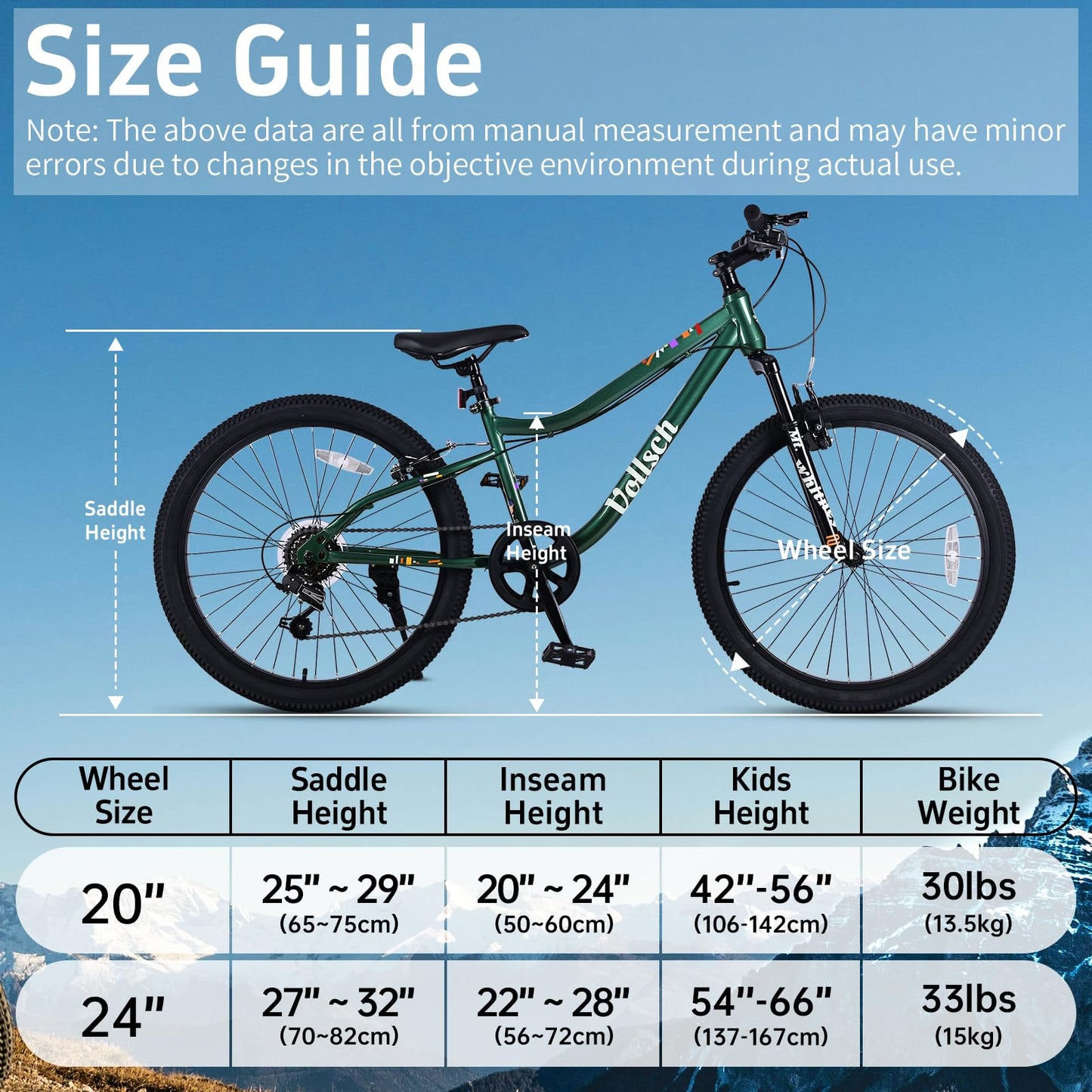 vollsch 24 Inch Kids Mountain Bike for 9-15 Years Old Boys Girls Teens 6-Speed Child MTB Bicycle with Front Suspension Fork, Dark Green