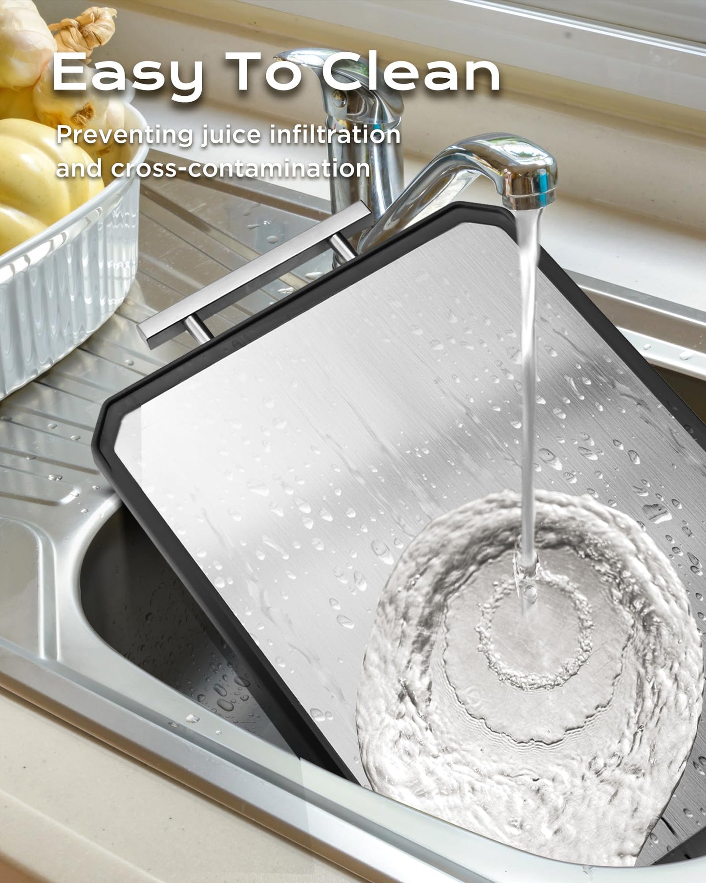SNOWCLAD Stainless Steel Cutting Board,Double Sided Steel Bread Boards for kitchen,Stainless Steel/Wheat straw pp Large Board for meat,non toxic Chopping,16 * 11 Inch,Dishwasher Safe