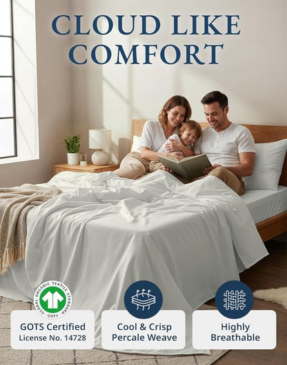 LANE LINEN Twin XL Sheets Set - 100% Organic Cotton, Soft Percale Bedding, Glacier Grey, Fits Mattresses Up to 15” Deep