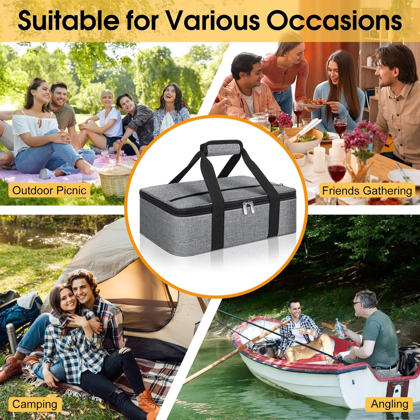 MIAOJIE Insulated Casserole Carrier, Portable Casserole Carrier for Hot or Cold Food Lunch Tote Warmer or Cooler Bag, Lasagna Lunch Bag for Potluck Parties- Fits 9" x 13" Baking Dish-Grey