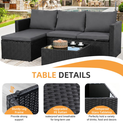 Shintenchi 4 Pieces Patio Furniture Sets, Outdoor Sofa Patio Sectional Sets All Weather, 2-in-1 Wicker Rattan Seating Sofa Couch with Cushions & Coffee Table for Yard, Garden, Porch, Poolside (Gray)