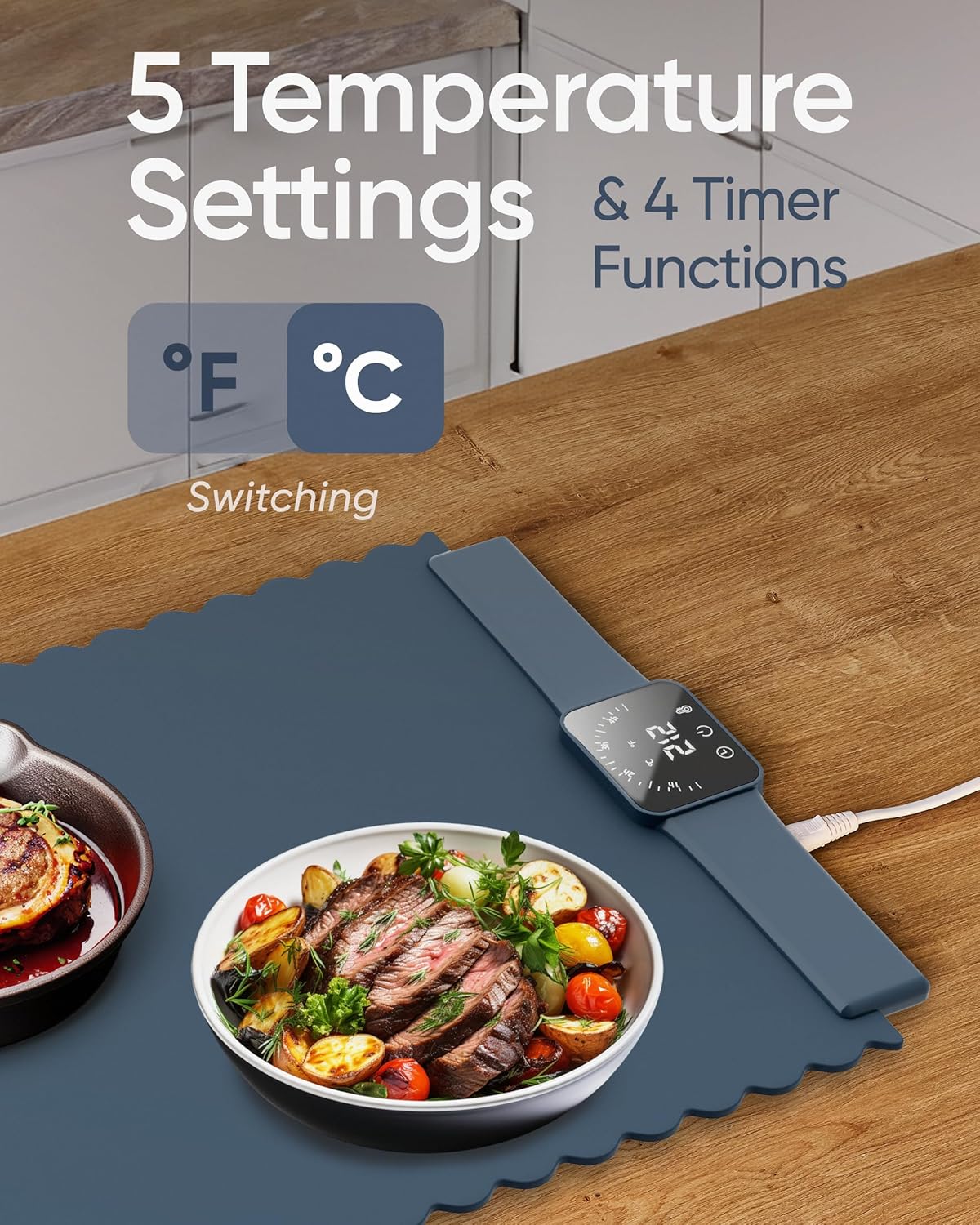24x16 5 Settings Warming Mat for Food Foldable Buffet Tray with Temperature & Auto Timer Electric Silicone Plate Warmer