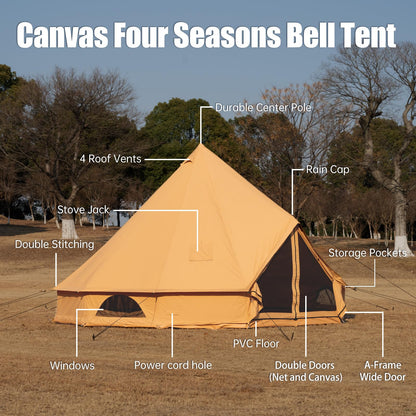 WaldZimmer Canvas Bell Tent Ginger 16.4ft with Stove Jack and Zipped Removable Floor, Luxury Outdoor Glamping Yurt Cotton Tent for Family Truck Car Camping Hunting Party