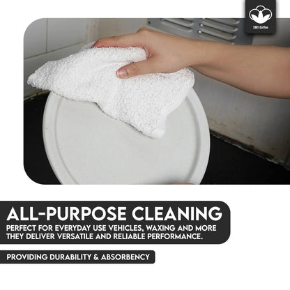 Corporate Hills Terry Bar Mop Towels - 60 Pack (14"x17") White Cotton Terry Cloths, Super Absorbent Cleaning Rags, Reusable Bar Mop Towels for Kitchen, Garage, Salon, Spa & Commercial Use