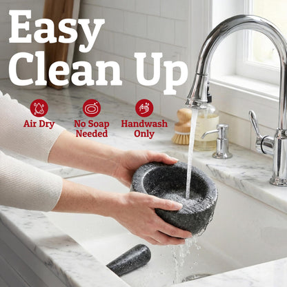 Priority Chef Heavy Duty Mortar and Pestle Set, 1.5 Cup, 100% Granite, Non Slip Base, Make Fresh Guacamole, Salsa, Pesto, Stone Grinder Bowl, Herb Crusher, Spice Grinder, 5.5 Inch - Black