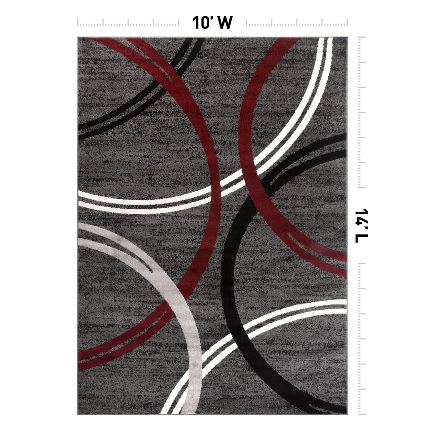 Rugshop Modern Wavy Circles Design Non-Shedding Area Rug, Carpet for Living Room, Dining Room, or Office,Grand Room,Open Spaces Red, 10' x 14'