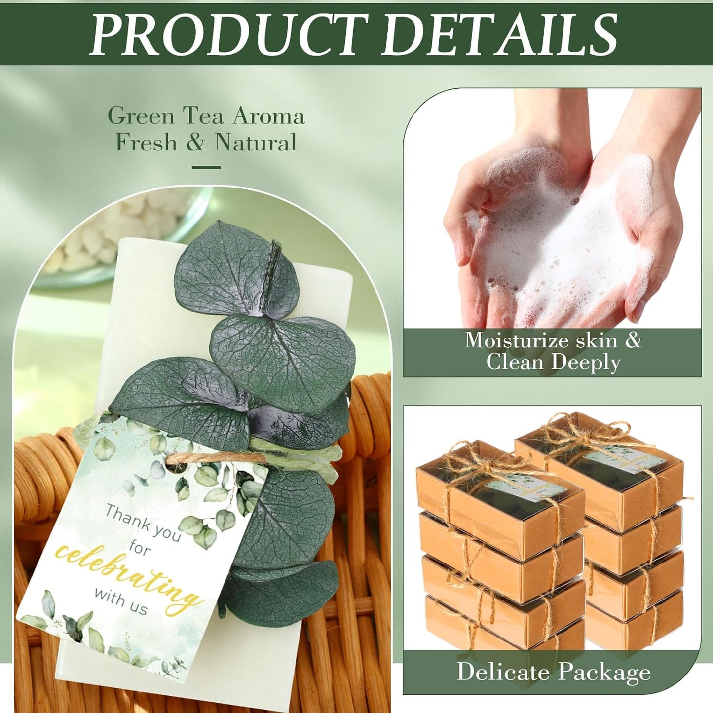 24 Sets Mini Eucalyptus Handmade Soaps Wedding Soap Bulk Party Gifts Baby Shower Gifts for Guest with Thank You Cards