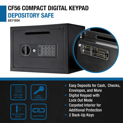 Barska Digital Depository Safe – 0.57 Cu. Ft Front-Load Drop Box for Cash, Money & Mail, Multi-User PIN Code Lock, Steel Construction, Anti-Pry Hinges, Backup Keys, Ideal for Business or Office