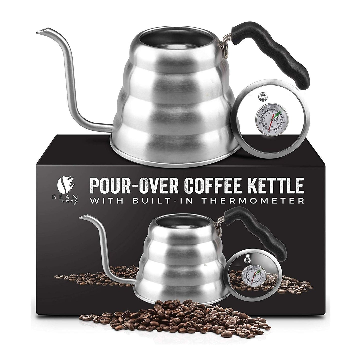 Bean Envy Pour Over Coffee Kettle, Small Gooseneck Kettle with Thermometer and Ergonomic handle, Pour Over Kettle Stainless Steel 40 Oz, Gooseneck Tea Kettle for all occasions.